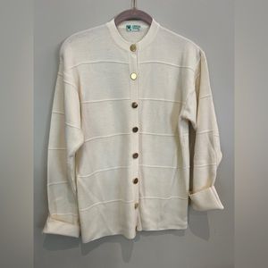 Vintage White Wool Cardigan with Gold Buttons
